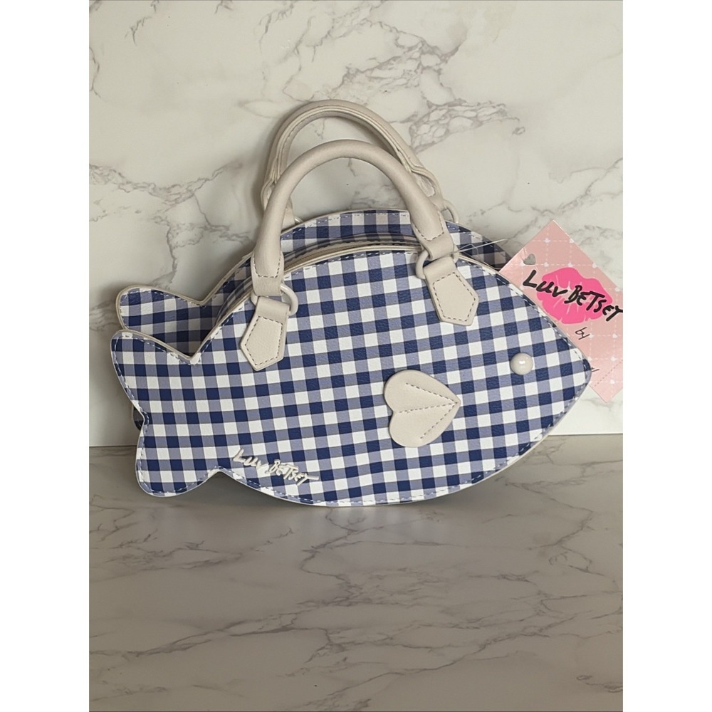 NWT Luv Betsey by Betsey Johnson Blue Gingham Fish Crossbody Bag Purse LB103600